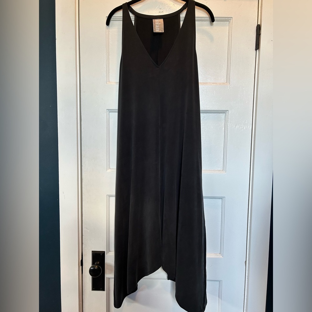 Anthropologie black cupro sleeveless mid dress, size Xl
